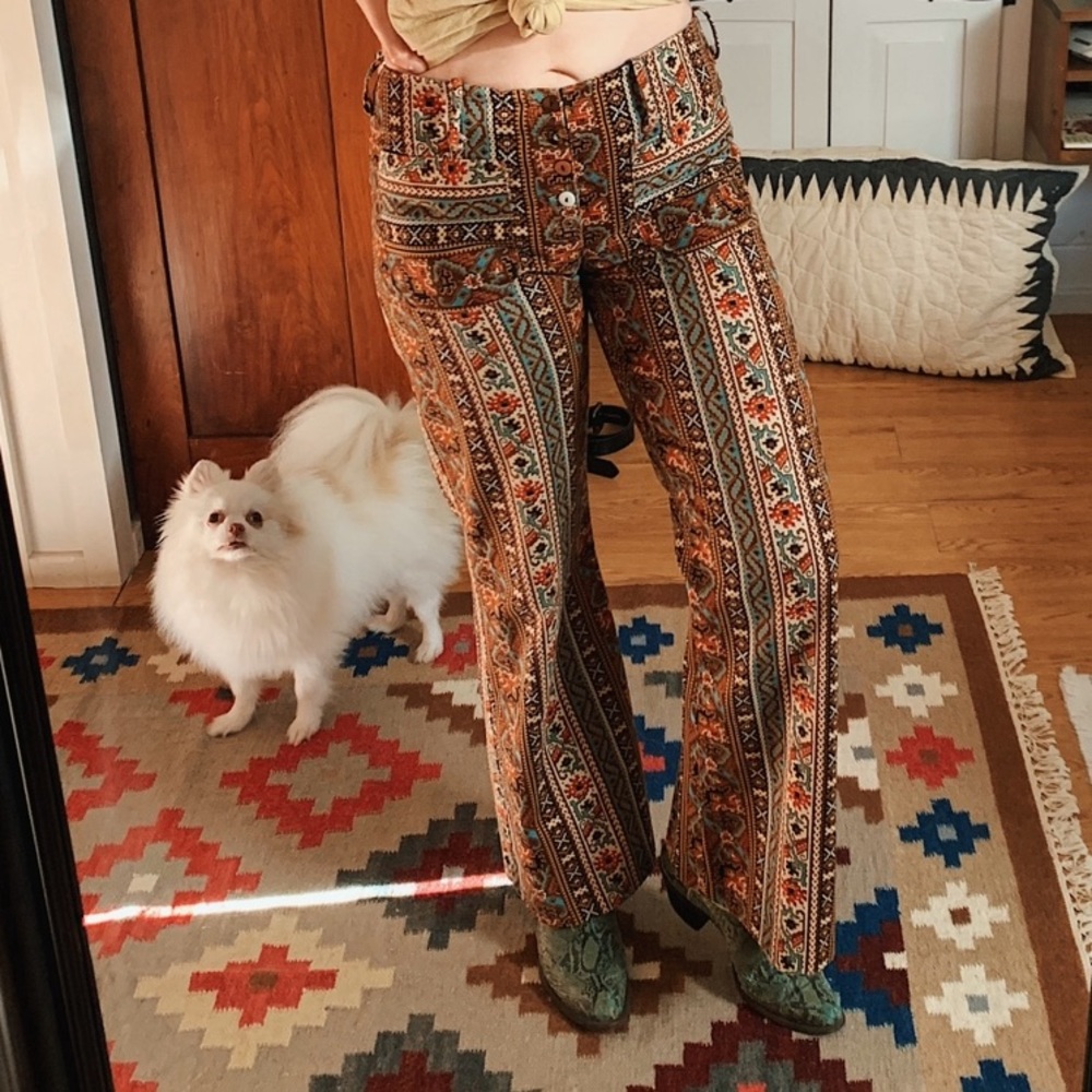 vintage 60s/70s handmade tapestry pants sailor pocket